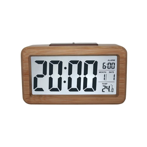 Wooden Digital Alarm Clock, LED Alarm Clock with Date Display, Temperature for Bedrooms, Beside, Table, Desk, BATTERY POWERED