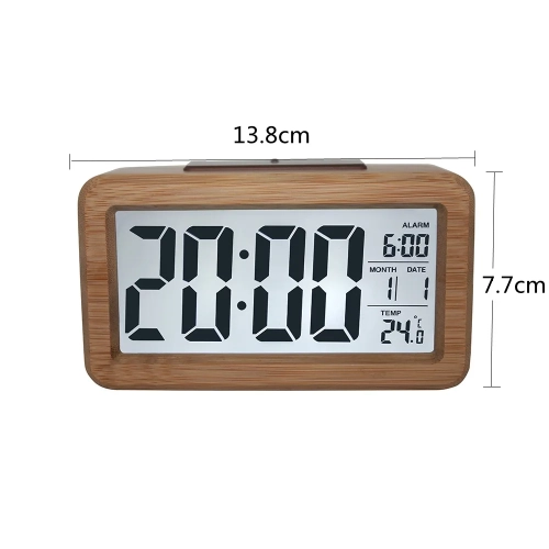 Wooden Digital Alarm Clock, LED Alarm Clock with Date Display, Temperature for Bedrooms, Beside, Table, Desk, BATTERY POWERED