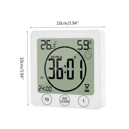Horloge murale de douche, minuterie numérique de cuisine avec alarme, minuterie à écran tactile étanche, affichage de la température et de l'humidité