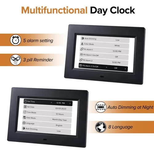 7 Inch Digital Clock Large Display , Dementia Clock Large Number Digital Clocks for Seniors