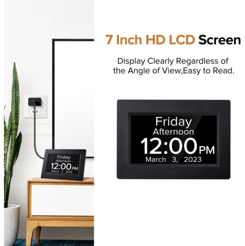 7 Inch Digital Clock Large Display , Dementia Clock Large Number Digital Clocks for Seniors