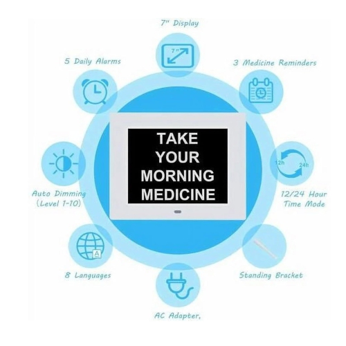 Horloge de 7&nbsp;po avec jour et date pour personnes âgées Horloge numérique grand écran, Réveil-matin pour personnes âgées Blanc