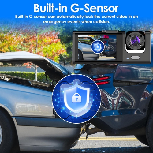 Dash Camera for Car Security Camera 3 Channel Dashcam Front and Rear Inside 1080P with 2 Inch Screen, Loop Recording, G-Sensor