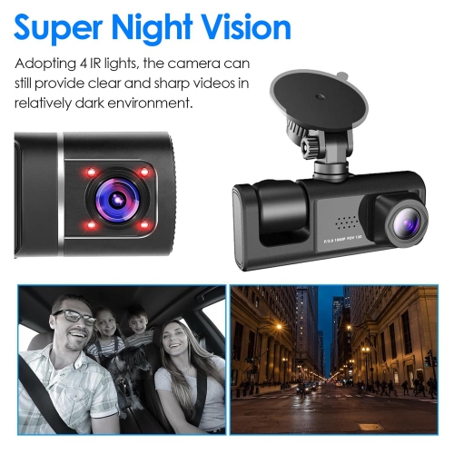 Dash Camera for Car Security Camera 3 Channel Dashcam Front and Rear Inside 1080P with 2 Inch Screen, Loop Recording, G-Sensor