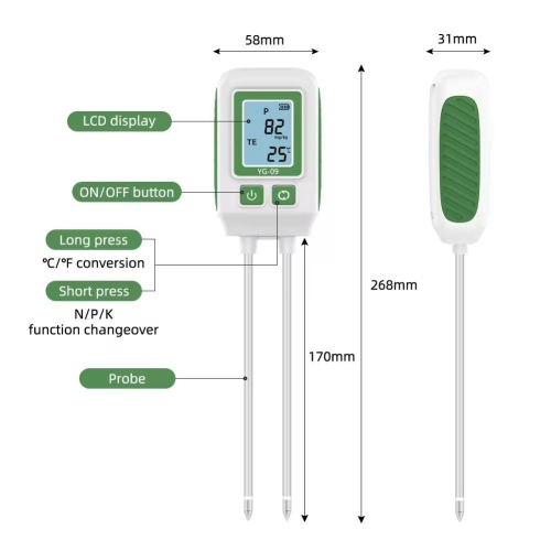 NPK Soil Tester Temp/Nitrogen/Phosphorus/Potassium Sensor Soil Nutrient Meter for Gardening Potted Planting Farm