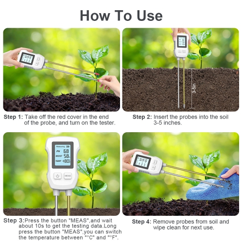 3-in-1 Digital Soil Analyzer - pH, Temperature & Humidity Detector for Orchards and Potted Plants, Battery Not Included, PH Meter For Soil Testing