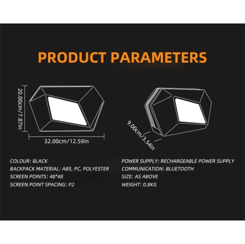Sac à bandoulière avec écran LED, sac à dos rigide LED pour moto, sac à bandoulière à taille ajustable pour hommes et femmes