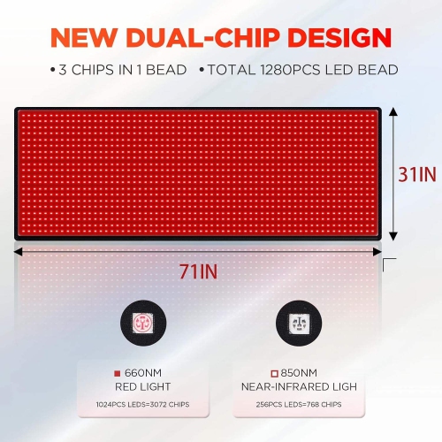 Red Light Therapy Mat for Full Body,1280 LEDs Large Light Therapy Mat,660nm 850nm Near Infrared Light Therapy Pad for Neck Shoulder Back Knee Pain