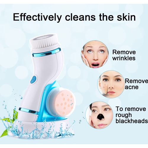 Facial Clean Brush Rechargeable Face Brush Waterproof Electric Rotating Face Scrubber-Blue
