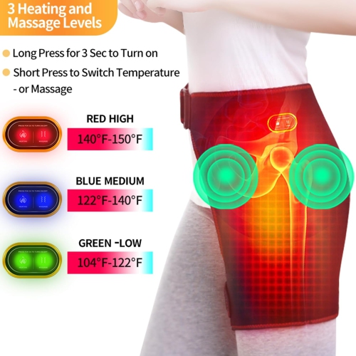 USB Electric Heated Hip Brace Thigh Brace Massager Hip Support Brace for Arthritis Pulled Muscles