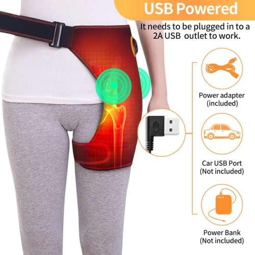 USB Electric Heated Hip Brace Thigh Brace Massager Hip Support Brace for Arthritis Pulled Muscles