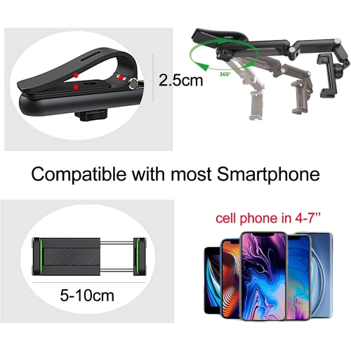 Sun Visor Car Phone Holder, Multi-Function Phone Holder Universal Adjustable Arm 360° Rotating Car Clip Holder Suitable for Sun Visor Rearview Mirror