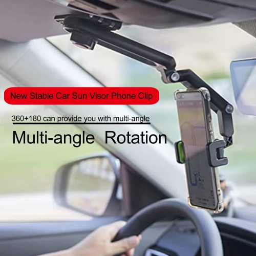 Sun Visor Car Phone Holder, Multi-Function Phone Holder Universal Adjustable Arm 360° Rotating Car Clip Holder Suitable for Sun Visor Rearview Mirror