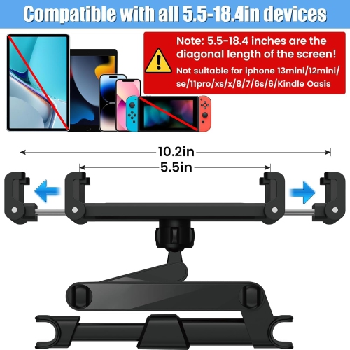 Tablet Holder Car Tablet Holder Ipad Headrest Holder with 360° Rotation Adjustable Travel Essentials Black