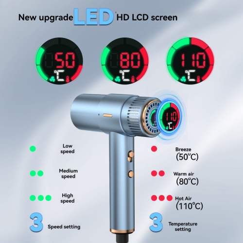 Hair dryer High power hair dryer Screen display Negative ion hair care Brushless hair dryer - dark blue