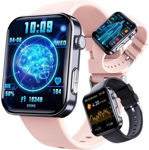 Montre intelligente pour la santé - Écran tactile HD de 2,1 po, ECG/saturation en oxygène sanguin/suivi du sommeil, 52 modes de sport, Bluetooth