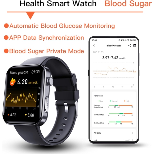 Montre intelligente de 2,1&nbsp;po avec ECG/suivi de l'oxygène sanguin/de la pression, 52 modes de sport, longue autonomie, étanche IP67 - compatible