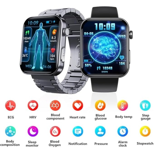 Montre intelligente de 2,1 po avec ECG/suivi de l'oxygène sanguin/de la pression, 52 modes de sport, longue autonomie, étanche IP67 - compatible