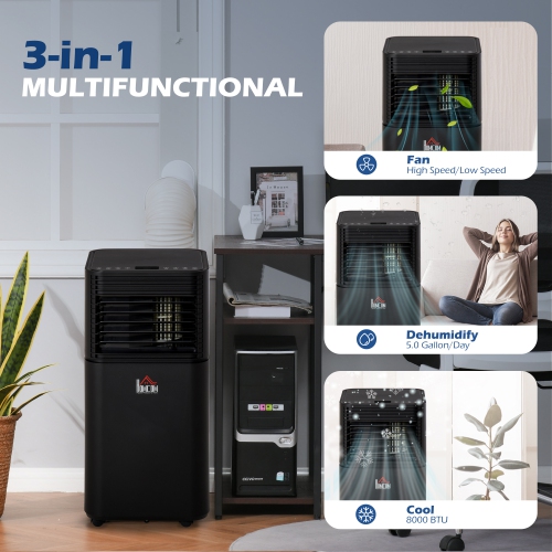 HOMCOM Portable Air Conditioner, 8,000 BTU Portable AC Unit with Cool, Dehumidifier, Fan, Sleep Modes, Remote Control, 24H Timer, Window Kit, 344 Sq.