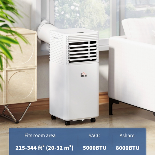 HOMCOM Portable Air Conditioner, 8,000 BTU Portable AC Unit with Cool, Dehumidifier, Fan, Sleep Modes, Remote Control, 24H Timer, Window Kit, 344 Sq.