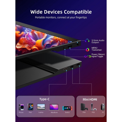 UPERFECT 15.6" Portable Monitor 1200:1 HDR NEW FHD Eye-care Portable Gaming Monitor For PS6 Xbox VESA Mount