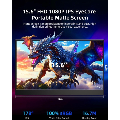 UPERFECT 15.6" Portable Monitor 1200:1 HDR NEW FHD Eye-care Portable Gaming Monitor For PS6 Xbox VESA Mount