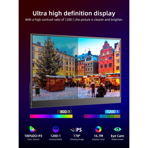 UPERFECT 15.6" Portable Monitor 1200:1 HDR NEW FHD Eye-care Portable Gaming Monitor For PS6 Xbox VESA Mount