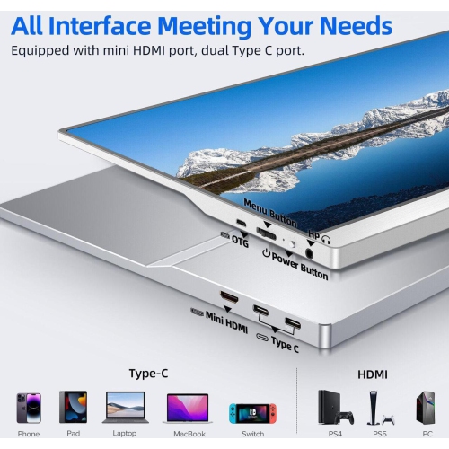 UPERFECT 15.6" 4K Portable Monitor 3840*2160 4K Portable Display Gaming Monitor USB C HDMI