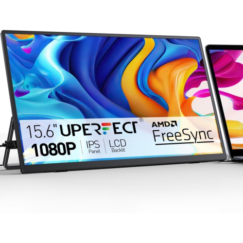 UPERFECT 15.6-Inch Portable Monitor with HDMI, USB-C, USB-A, Full HD 1920x1080, IPS Panel, and Adjustable Stand for Laptops & Smartphones