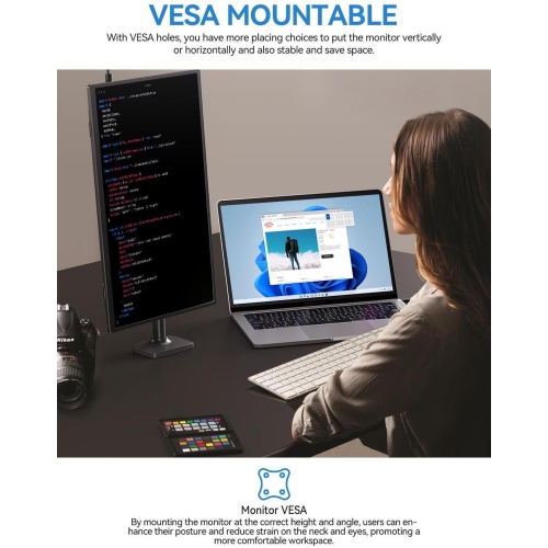 UPERFECT 15.6-Inch Portable Monitor with HDMI, USB-C, USB-A, Full HD 1920x1080, IPS Panel, and Adjustable Stand for Laptops & Smartphones