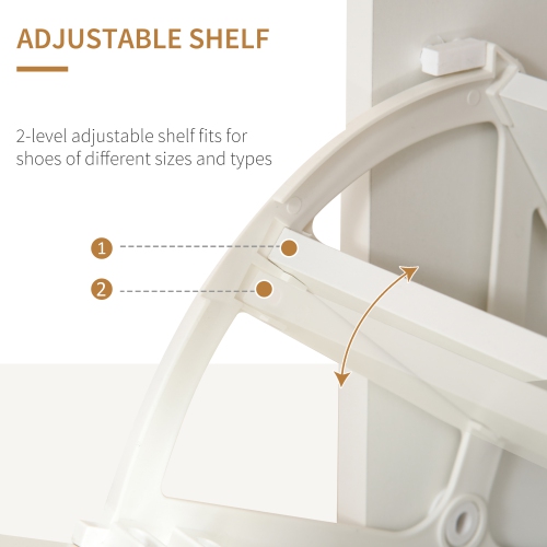 HOMCOM Shoe Cabinet with 2 Flip Drawers, Narrow Shoe Storage Cabinet with Glass Top and Adjustable Shelves, Small Drawer Holds up to 16 Pairs,