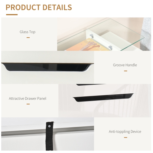 HOMCOM Shoe Cabinet with 2 Flip Drawers, Narrow Shoe Storage Cabinet with Glass Top and Adjustable Shelves, Small Drawer Holds up to 16 Pairs,