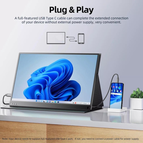 UPERFECT Portable Monitor 16.1'' 144Hz Portable Gaming Monitor 100% sRGB 1080P HDR FHD Kickstand Screen