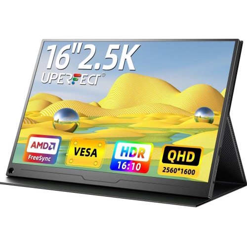 Moniteur de jeu portatif FreeSync HDR 2K 144 Hz 16&nbsp;po d'UPERFECT avec VESA et boîtier intelligent, deuxième écran externe Eye Care IPS mat pour