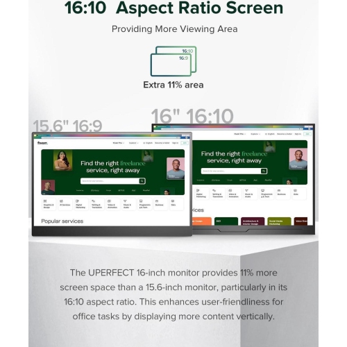 UPERFECT 16" Portable Monitor 2K 144HZ HDR FreeSync Portable Gaming Monitor w/VESA & Smart Case Matte IPS Eye Care External Second Screen For Laptop,