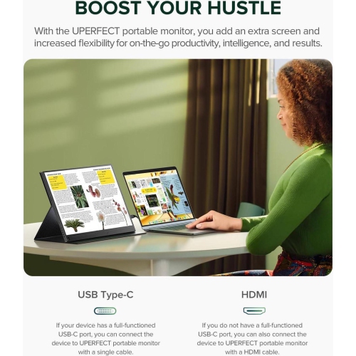 UPERFECT 16" Portable Monitor 2K 144HZ HDR FreeSync Portable Gaming Monitor w/VESA & Smart Case Matte IPS Eye Care External Second Screen For Laptop,