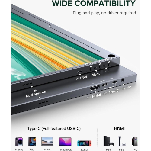 UPERFECT 16" Portable Monitor 2K 144HZ HDR FreeSync Portable Gaming Monitor w/VESA & Smart Case Matte IPS Eye Care External Second Screen For Laptop,