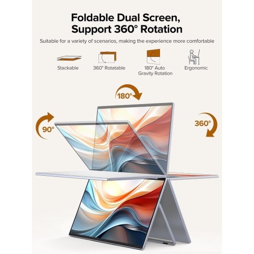 UPERFECT 15.6" 1080P Dual Portable Monitor, Fold Gaming Monitor Portable Display For Laptop Screen Extender Bult-in Stand VESA