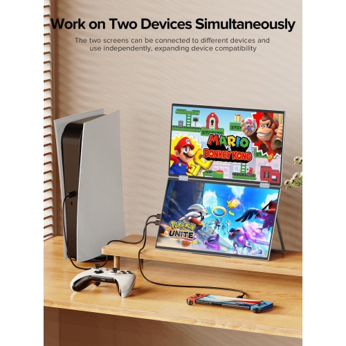 UPERFECT 15.6" 1080P Dual Portable Monitor, Fold Gaming Monitor Portable Display For Laptop Screen Extender Bult-in Stand VESA