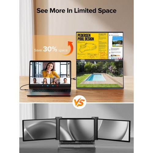 UPERFECT 15.6" 1080P Dual Portable Monitor, Fold Gaming Monitor Portable Display For Laptop Screen Extender Bult-in Stand VESA