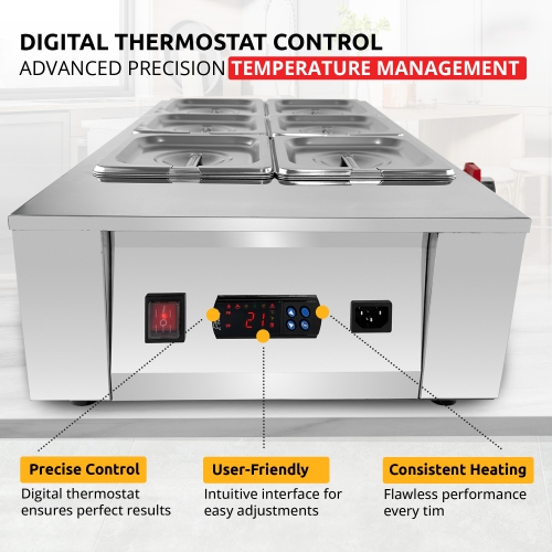 AP-333 Chocolate Melter | DIGITAL Electric Chocolate Warmer | Commercial Stainless Steel Fondue Pot | 8 Pots 28.6 lb | 110V