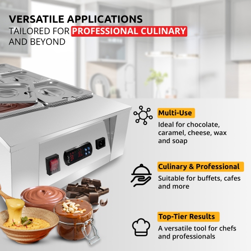 AP-333 Chocolate Melter | DIGITAL Electric Chocolate Warmer | Commercial Stainless Steel Fondue Pot | 8 Pots 28.6 lb | 110V