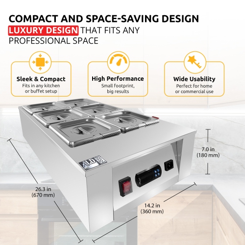 AP-333 Chocolate Melter | DIGITAL Electric Chocolate Warmer | Commercial Stainless Steel Fondue Pot | 8 Pots 28.6 lb | 110V
