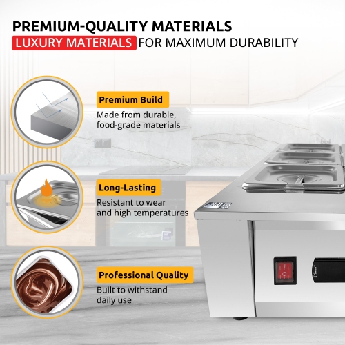 AP-333 Chocolate Melter | DIGITAL Electric Chocolate Warmer | Commercial Stainless Steel Fondue Pot | 8 Pots 28.6 lb | 110V
