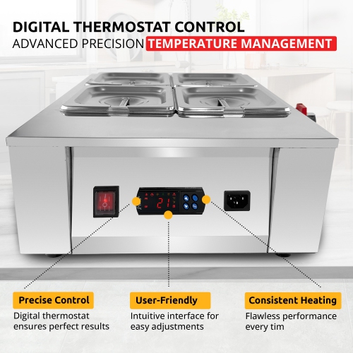 AP-332 Chocolate Melter | DIGITAL Electric Chocolate Warmer | Commercial Stainless Steel Fondue Pot | 5 Pots 21 lb | 110V