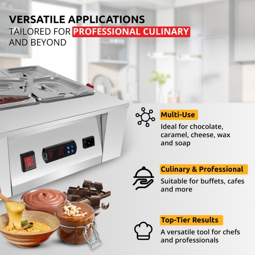 AP-332 Chocolate Melter | DIGITAL Electric Chocolate Warmer | Commercial Stainless Steel Fondue Pot | 5 Pots 21 lb | 110V