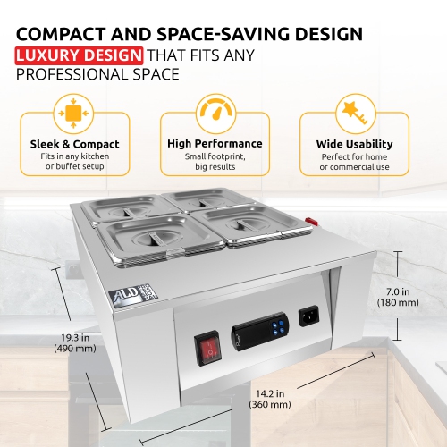 AP-332 Chocolate Melter | DIGITAL Electric Chocolate Warmer | Commercial Stainless Steel Fondue Pot | 5 Pots 21 lb | 110V
