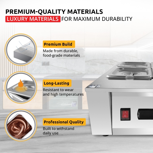 AP-332 Chocolate Melter | DIGITAL Electric Chocolate Warmer | Commercial Stainless Steel Fondue Pot | 5 Pots 21 lb | 110V