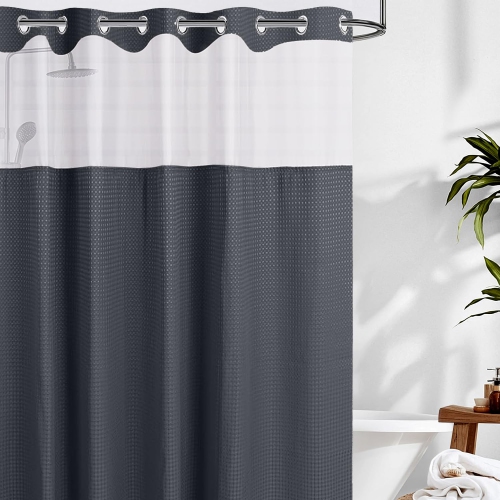 Canadian Linen Hookless Shower Curtains, 72"x72" Mildew Water Resistant Washable Polyester Bathtub Shower Curtains for Bathroom, Grey Sheer Top Design