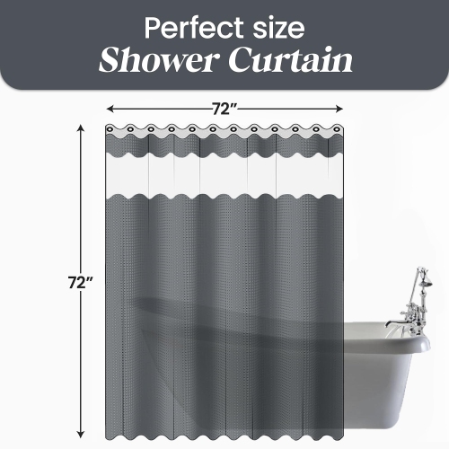 Canadian Linen Hookless Shower Curtains, 72"x72" Mildew Water Resistant Washable Polyester Bathtub Shower Curtains for Bathroom, Grey Sheer Top Design
